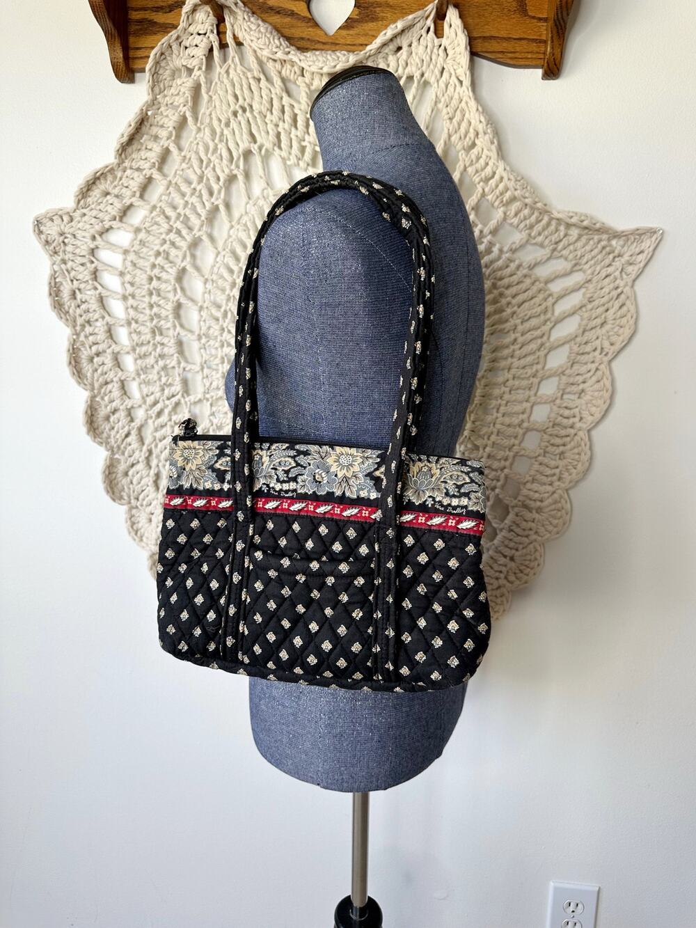 Vera Bradley Classic Black Vintage Y2K Little Betsey Tote Bag